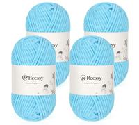 Reessy Chenille Yarn, Soft Chunky Yarn for Crochet, 4 ×50g Thick Wool Fluffy Wool Perfect for Crochet Baby Blankets, Jumpers, Scarves, Hats(Sky Blue)