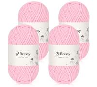 Reessy Chenille Yarn, Soft Chunky Yarn for Crochet, 4 ×50g Thick Wool Fluffy Wool Perfect for Crochet Baby Blankets, Jumpers, Scarves, Hats(Pink)