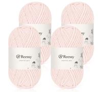 Reessy Chenille Yarn, Soft Chunky Yarn for Crochet, 4 ×50g Thick Wool Fluffy Wool Perfect for Crochet Baby Blankets, Jumpers, Scarves, Hats(Light Pink)