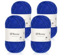 Reessy Chenille Yarn, Soft Chunky Yarn for Crochet, 4 ×50g Thick Wool Fluffy Wool Perfect for Crochet Baby Blankets, Jumpers, Scarves, Hats(Royal Blue)