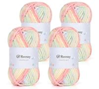 Reessy Chunky Yarn 200g (4×50g), Fluffy Velvet Chenille Yarn for Crochet and Knitting, Soft Plush Chunky Wool Yarns Set - Suitable for Exquisite Crafts, Amigurumi, Baby Blanket-Macaron