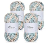 Reessy Chunky Yarn 4 × 50g, Fluffy Velvet Chenille Yarn for Crochet and Knitting, Soft Plush Chunky Wool Yarns Set - Suitable for Exquisite Crafts, Amigurumi, Baby Blanket-Mixed Blue