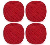 Reessy Chunky Yarn, 400g(4×100g) Chunky Wool for Knitting, Soft Fluffy Velvet Thick Yarn Set, Plush Yarns for Crochet Blankets Sweaters Shoes Hats Scarves and Amigurumi(Red)