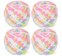 Reessy Chunky Yarn, 400g(4×100g) Chunky Wool for Knitting, Soft Fluffy Velvet Thick Yarn Set, Plush Yarns for Crochet Blankets Sweaters Shoes Hats Scarves and Amigurumi(Pink Blue Yellow)