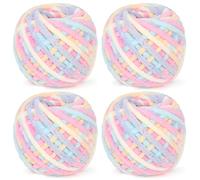 Reessy Chunky Yarn, 400g(4×100g) Chunky Wool for Knitting, Soft Fluffy Velvet Thick Yarn Set, Rainbow Plush Yarns for Crochet Blankets Sweaters Shoes Hats Scarves and Amigurumi(Rainbow)