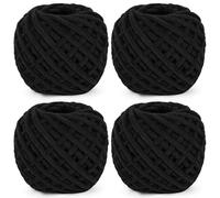 Reessy Chunky Yarn, 400g(4×100g) Chunky Wool for Knitting, Soft Fluffy Velvet Thick Yarns Set,Black Wool for Crochet Blankets Sweaters Shoes Hats Scarves and Amigurumi(Black)