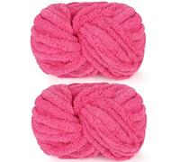 Reessy Chunky Yarn for Hand Knitting, 2×250g Super Chunky Wool Yarn Set, Soft Thick Wool Plush Yarns, Fluffy Thick Yarns for Craft Knitted Blanket Pet Bed Mats Sofa Mats-Light Red