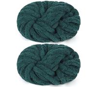 Reessy Chunky Yarn for Hand Knitting, 2×250g Super Chunky Wool Yarn Set, Soft Thick Wool Plush Yarns, Fluffy Thick Green Yarns for Craft Knitted Blanket Pet Bed Mats Sofa Mats-Dark Green