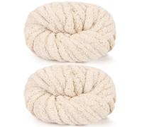 Reessy Chunky Yarn for Hand Knitting, 2×250g Super Chunky Wool Yarn Set, Soft Thick Wool Plush Yarns, Fluffy Thick Yarns for Craft Knitted Blanket Pet Bed Mats Sofa Mats-Beige White