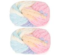 Reessy Chunky Yarn for Hand Knitting, 2×250g Super Chunky Wool Yarn Set, Soft Thick Wool Plush Yarns, Fluffy Thick Rainbow Yarns for Craft Knitted Blanket Pet Bed Mats Sofa Mats-Rainbow