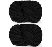Reessy Chunky Yarn for Hand Knitting, 2×250g Super Chunky Wool Yarn Set, Soft Thick Wool Plush Yarns, Fluffy Black Yarns for Craft Knitted Blanket Pet Bed Mats Sofa Mats-Black