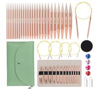 Reessy Circular Knitting Needles Set, Interchangeable Circular Knitting Needles Set with Case, 13 Pair of 3mm -10mm Interchangeable Needles, 40cm/60cm/80cm/100cm Detachable Cable-Rose Gold