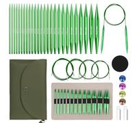 Reessy Circular Knitting Needles Set, Interchangeable Circular Knitting Needles Set with Case, 13 Pair of 3mm-10mm Interchangeable Needles, Aluminum Knitting Needle Set for Smooth Knitting-Green
