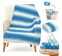 Reessy Crochet Blanket Kit, Easy Chenille Blanket Crochet Kit with Step-by-Step Video Tutorials & Crochet Accessories, Complete Crochet Kits for Beginners Adults Learn to Crochet Blanket-Gradient Blue