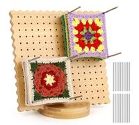 Reessy Crochet Blocking Board and Pins, 7.8 inch Blocking Board for Crochet, Cookie Pattern Granny Square Blocking Board Small, Wooden Crochet Blocking Board for Granny Squares, Lace