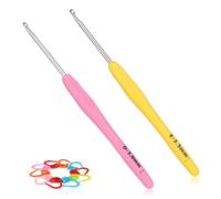 Reessy Crochet Hooks Set, 3.0mm & 3.5mm Ergonomic Crochet Hook Set with Soft Rubber Grip for Arthritic Hands, Ideal Crochet Tool with Stitch Markers for Beginners and Experienced Crochet Lovers