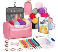 Reessy Crochet Kit, 88 PCS Crochet Kits for Beginners Adults include Instructions Ergonomic Crochet Hooks 15Pcs × 25g Yarn Storage Bag and Knitting Accessories, Complete Beginners Crochet Kit - Pink