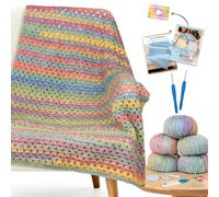 Reessy Crochet Kit, Complete Crochet Kits for Beginners Adults with Soft & Colorful Gradient Yarn Detailed Video Tutorials Crocheting Accessories, Super Easy Beginners Crochet Blanket Kit-Rainbow