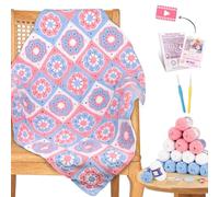 Reessy Crochet Kit, Crochet Blanket Kit with Soft Yarn Detailed Video Tutorials Crocheting Accessories, Flower Granny Square Blanket Crochet Kits for Beginners Adults Learn How to Crochet
