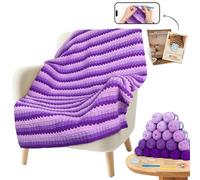 Reessy Crochet Kit, Crochet Blanket Kit with Step-by-Step Video Tutorials, Enough Yarn & Crochet Accessories, Crochet Kits for Beginners Adults Learn to Crochet Pretty Purple Striped Blanket