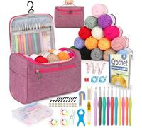 Reessy Crochet Kit, Crochet Kits for Beginners Adults include Instructions 10 Size Crochet Hooks 15Pcs×25g Yarn Storage Bag and Crochet Accessories, Complete Crochet Start Kit - Pink