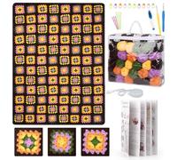 Reessy Crochet Kit for Beginners Adults - Granny Square Blanket Starter Kit With Step-by-Step Instruction, 63'' x 36'' - Learn to Crochet