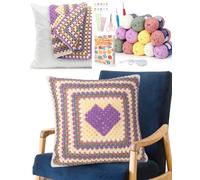 Reessy Crochet Kit for Beginners Adults, Heart Pattern Granny Square Crochet Kits with Instruction Book 12Pcs Yarn Balls, Complete Beginners Crochet Kit Learn to Crochet Granny Square Pillowcase
