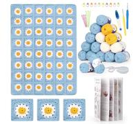 Reessy Crochet Kit, Granny Square Blanket Crochet Starter Kit with Wool, Step-by-Step Tutorials, Crochet Blanket Kit for Adults Learn to Crochet Kit for Beginners UK-Make Your Own Blanket Blue Color