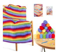 Reessy Crochet Kit, Rainbow Crochet Blanket Kit with Step-by-Step Video Tutorials, Enough Yarn & Crochet Accessories, Complete Crochet Kits for Beginners Adults Learn to Crochet Pretty Striped Blanket