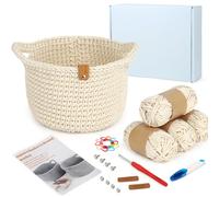 Reessy Crochet kit, Round Basket Crochet Starter Kit with Instruction, Crochet Hook, Thick Yarn, Complete Crochet Kits for Beginners Adults Learn How to Crochet Storage Basket-White