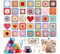 Reessy Crochet Kits for Beginners Adults, 50 Pattern Granny Square Crochet Starter Kit with Step-by-Step Video Tuturials, 18 Colors Yarn, Beginners Crochet Kit for Adults to Learn to Crochet DIY
