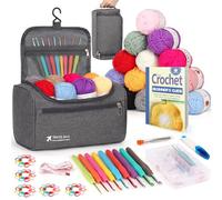 Reessy Crochet Kits for Beginners Adults, 88 PCS Crochet Kit include Instructions Crochet Hooks 15Pcs × 25g Yarn Storage Bag and Knitting Accessories, Complete Beginners Crochet Kit - Grey