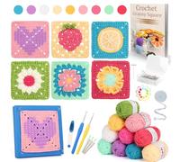 Reessy Crochet Kits for Beginners Adults Advanced, Floral & Fruit Pattern Granny Square Crochet Kit with Instruction Book 10 Yarn Balls, Beginners Crochet Kit for Adults Learn to Crochet Granny Square