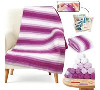 Reessy Crochet Kits for Beginners Adults, Blanket Crochet Kit with Step-by-Step Video Tutorials, Soft Chenille Yarn & Crochet Accessories, Easy Beginners Crochet Blanket Kit-Gradient Purple