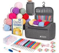 Reessy Crochet Kits for Beginners Adults, Complete Crochet Kit with 15Pcs × 25g Yarn14 Size Ergonomic Metal Crochet Hooks 2.0-10.0mm Storage Bag, Crochet Starter Kits for Adults Learn to Crochet- Grey