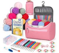 Reessy Crochet Kits for Beginners Adults, Complete Crochet Kits for Beginners Kids with 15Pcs Crochet Yarn Ergonomic Crochet Hooks Crochet Bag, Beginner Crochet Kit Crochet Starter Kit UK- Pink