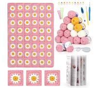 Reessy Crochet Kits for Beginners Adults, Crochet Blanket Kit, Daisy Granny Square Blanket Start Kit with Step-by-Step Instruction, Complete Beginners Crochet Kit for Adults to Learn Crochet