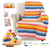 Reessy Crochet Kits for Beginners Adults, Crochet Blanket Kit with Step-by-Step Video Tutorials, Instruction, Enough Yarn & Crochet Accessories - for Crocheting Pretty Granny Striped Blanket