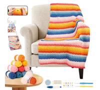 Reessy Crochet Kits for Beginners Adults, Crochet Blanket Kit with Step-by-Step Video Tutorials, Yarn & Crochet Accessories - for Crocheting Pretty Granny Striped Blanket