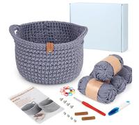 Reessy Crochet Kits for Beginners Adults, Crochet Round Basket Kit, Complete Basket Start Kit with Instruction, Crochet Hook, Thick Yarn, Beginners Crochet Kit for Adults to Learn Crochet-Grey