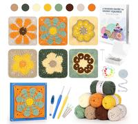 Reessy Crochet Kits for Beginners Adults, Floral Pattern Granny Square Crochet Starter Kit with Instruction Book, Crochet Blocking Mat, Beginner Crochet Kit for Adults Learn to Crochet Granny Square