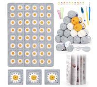 Reessy Crochet Kits for Beginners Adults, Granny Crochet Blanket Kit with Instruction Book Crochet Hooks, Yarn Balls for Adults Learn How to Crochet Daisy Granny Squares Blanket