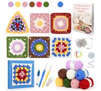 Reessy Crochet Kits for Beginners Adults, Learn to Crochet Granny Square, Easy Granny Square Crochet Starter Kit with 8 Colors Soft Yarn, Instruction Book, Crochet Blocking Mat and T Pins