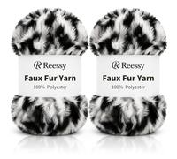 Reessy Faux Fur Yarn 200g, 2 Pack Super Soft Fluffy Yarn Chunky Yarn for Crocheting and Knitting, Luxurious Fuzzy Yarn for Blankets, Hats, Scarves and Amigurumi-Black White