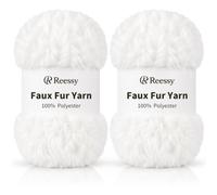 Reessy Faux Fur Yarn 200g, 2 Pack Super Soft Fluffy Yarn Chunky Yarn for Crocheting and Knitting, Luxurious Fuzzy Yarn for Blankets, Hats, Scarves and Amigurumi-Pure White