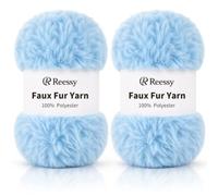 Reessy Fluffy Yarn for Crocheting and Knitting, 2 × 100g Super Soft Fluffy Chunky Faux Fur Yarn, Luxurious Fuzzy Yarn for Blankets, Hats, Scarves and Amigurumi-Blue
