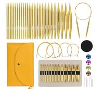 Reessy Interchangeable Circular Knitting Needles Set, 13 Pair of Aluminum Round Knitting Needle 3mm-10mm, Circular Knitting Needle Set with Case & Accessories for Beginners Adults-Golden