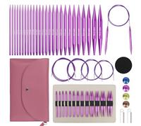 Reessy Interchangeable Circular Knitting Needles Set 3mm-10mm | 13 Pair Aluminum Circular Knitting Needles Set with Case & Accessories, Round Knitting Needles UK for Smooth Kniting, Purple