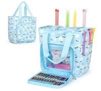 Reessy Knitting Bag, Lightweight Crochet Bag Empty, Portable Crochet Tote Bag with Pockets and Compartments for Yarn Storage and Crochet Storage