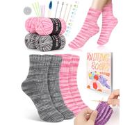 Reessy Knitting Kit for Beginners Adults, 4Pcs Socks Knitting Starter Kit for Adults Learning to Knit Include Step-by-Step Instruction Book 2 Pairs Knitting Needles and Soft Yarn Balls